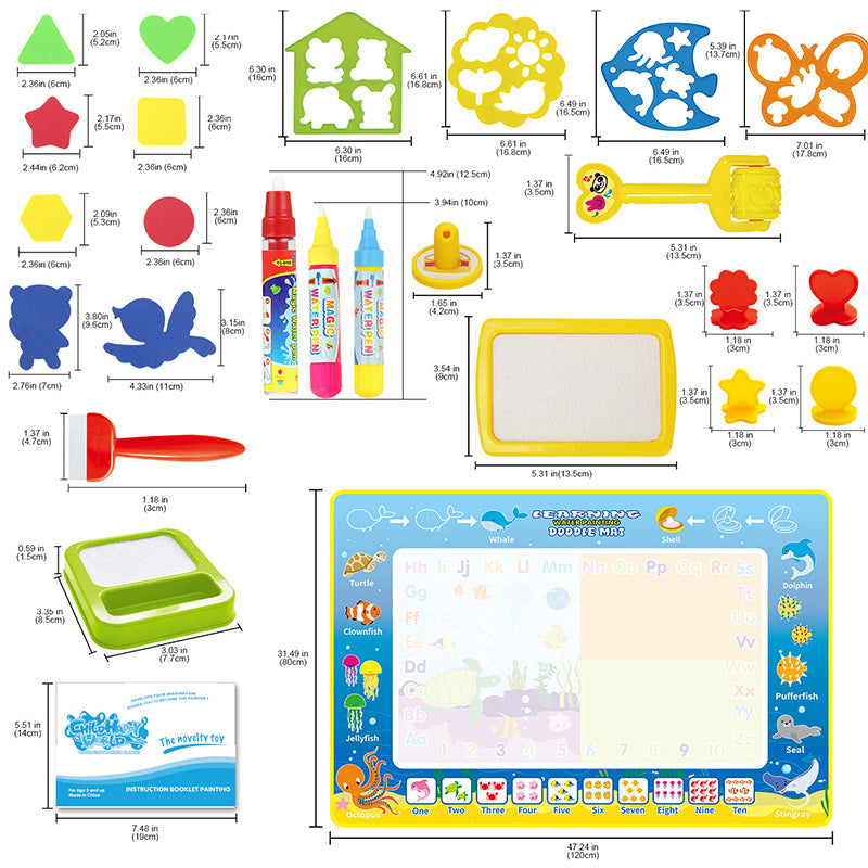 Children's Magic Water Canvas 120x80cm Marine Graffiti Mat